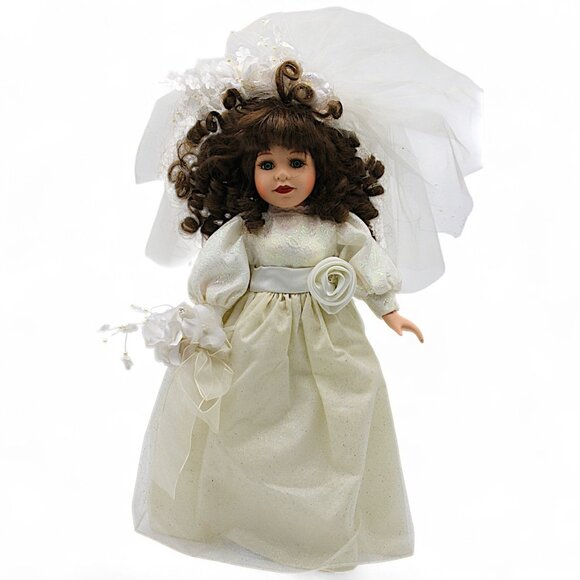 Collectors Choice Porcelain Bride Doll 16" With Stand - Picture 1 of 6